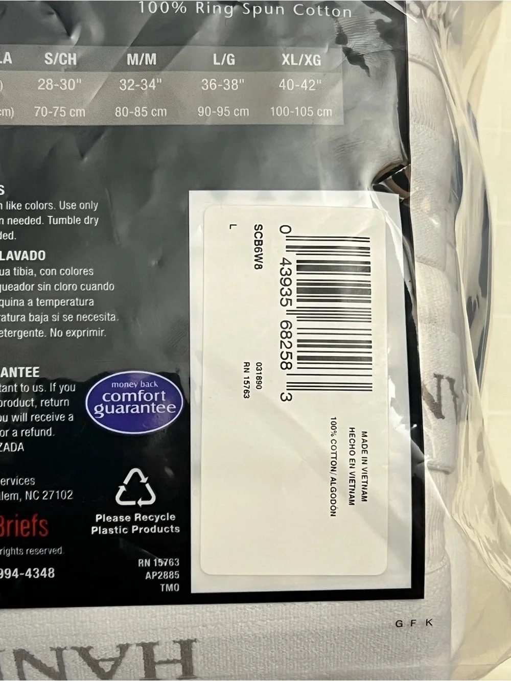 Hanes Best Men’s Tagless White Briefs 8 Pack Size Large 36-38 Comfort Flex NIP